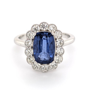 18ct White Gold 3.62ct Sapphire & 1.00ct Diamond Cluster Ring murray co jewellery belfast