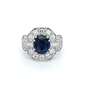 18ct White Gold 2.32ct Sapphire & 1.35ct Diamond Cluster Ring murray co jewellers belfast
