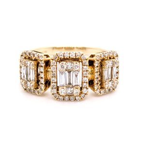 14ct Yellow Gold 0.60ct Illusion Set Diamond Triple Cluster Ring murray co jewellers belfast