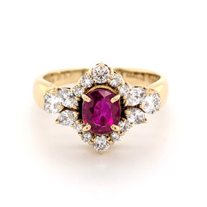 18ct Yellow Gold 0.85ct Ruby & 0.77ct Diamond Cluster Ring murray co jewellers belfast