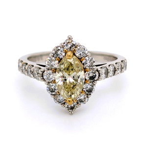 Platinum 1.02ct Yellow Diamond & 0.91ct Diamond Cluster Ring murray co jewellers belfast
