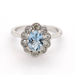 9ct White Gold 1.05ct Aquamarine & 0.80ct Diamond Cluster Ring murray co jewellers belfast