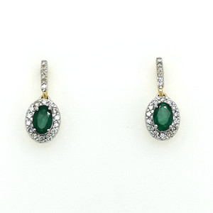 9ct Yellow Gold 0.47ct Emerald & 0.33ct Diamond Cluster Earrings murray co jewellers belfast