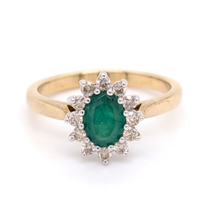9ct Yellow Gold 0.75ct Emerald & 0.25ct Diamond Cluster Ring murray co jewellers belfast engagement rings wedding rings gemstone rings jewellery