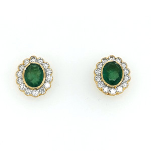 18ct Yellow Gold 2.59ct Emerald & 1.20ct Diamond Cluster Earrings murray co jewellers belfast