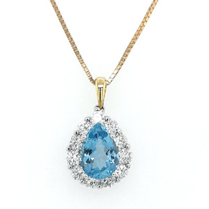 18ct Yellow & White Gold 1.84ct Aquamarine & 1.00ct Diamond Pendant murray co jewellers belfast