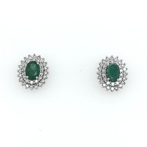 9ct White Gold 0.95ct Emerald & 0.50ct Diamond Cluster Earrings murray co jewellers belfast