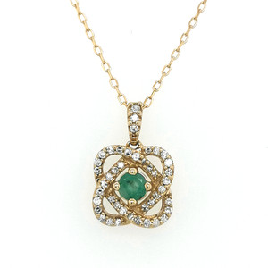 9ct Yellow Gold Emerald & 0.21ct Diamond Cluster Pendant murray co jewellers belfast