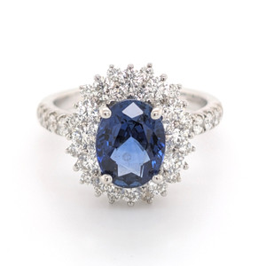18ct White Gold 2.55ct Sapphire & 1.30ct Diamond Cluster Ring murray co jewellers belfast