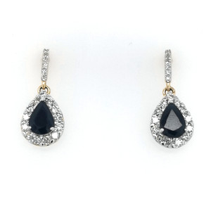 9ct Yellow Gold 0.83ct Sapphire & 0.55ct Diamond Drop Earrings murray co jewellers belfast