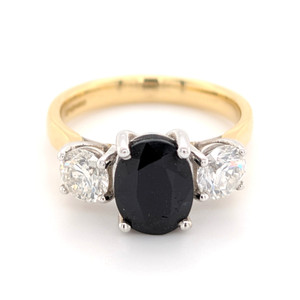 18ct Yellow Gold 2.65ct Sapphire & 1.05ct Diamond 3 Stone Ring murray co jewellers belfast