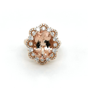 18ct Rose Gold 4.93ct Morganite & 0.85ct Diamond Cluster Ring murray co jewellers belfast