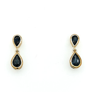 9ct Yellow Gold 1.42ct Sapphire Double Pear Drop Earrings murray co jewellers belfast