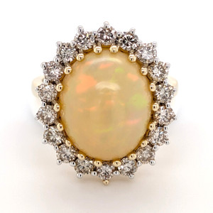 14ct Yellow Gold 5.45ct Opal & 1.25ct Diamond Cluster Ring murray co jewellers belfast