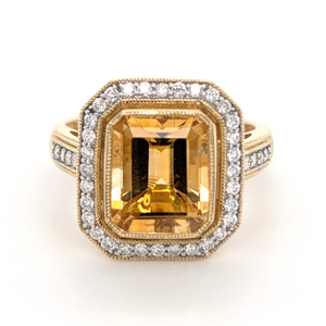 18ct Yellow Gold 10 x 8mm Citrine & 0.33ct Diamond Cluster Ring murray co jewellers belfast