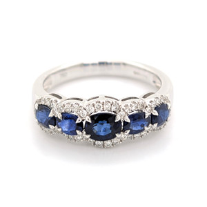18ct White Gold 1.50ct Sapphire & 0.20ct Diamond 5 Stone Cluster Ring murray co jewellers belfast