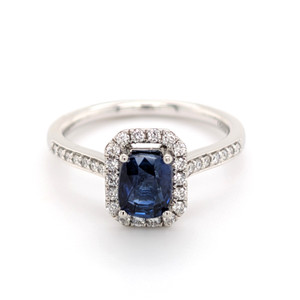 Platinum 1.22ct Royal Ceylon Sapphire & 0.36ct Diamond Cluster Ring murray co jewellers belfast
