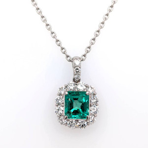 Platinum 1.47ct Emerald & 1.01ct Diamond Cluster Pendant murray co jewellers belfast
