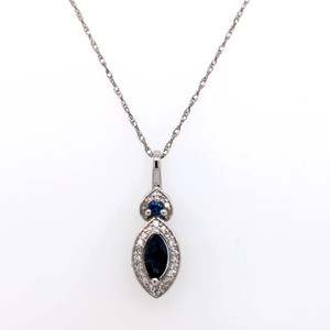 14ct White Gold 0.20ct Sapphire & 0.08ct Diamond Marquise Pendant murray co jewellers belfast