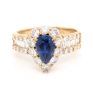 18ct Yellow Gold 1.24ct Pear Sapphire & 1.42ct Diamond Cluster Ring murray co jewellers belfast