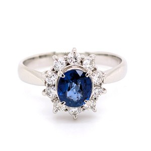 Platinum 0.88ct Sapphire & 0.29ct Diamond Cluster Ring murray co jewellers belfast