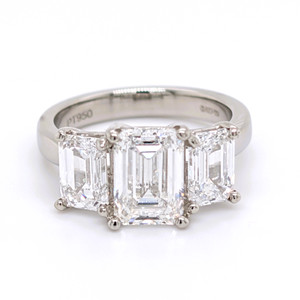 Platinum 4.36ct Lab Grown Emerald Cut Diamond 3 Stone Ring murray co jewellers belfast
