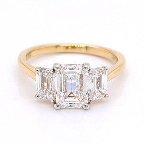18ct Yellow Gold 2.61ct Lab Grown Emerald Cut Diamond 3 Stone Ring murray co jewellers belfast