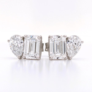 18ct White Gold 1.55ct Lab Grown Emerald & Pear Cut Diamond Earrings murray co jewellers belfast engagement rings wedding rings gemstone rings jewellery