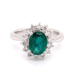 Platinum 1.17ct Emerald & 0.50ct Diamond Cluster Ring murray co jewellers emerald rings engagement rings