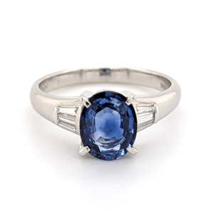 Platinum 1.91ct Oval Sapphire & 0.14ct Baguette Diamond Ring murray co jewellers belfast sapphire rings jewellery