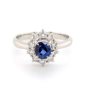 Platinum 0.80ct Sapphire & 0.50ct Diamond Cluster Ring murray co jewellers belfast sapphire rings jewellery