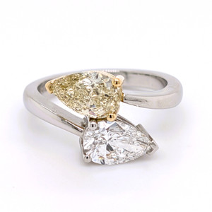 Platinum Lab Grown 1.08ct Yellow Diamond & 1.02ct Diamond 2 Stone Ring murray co jewellers belfast engagement rings moi et toi