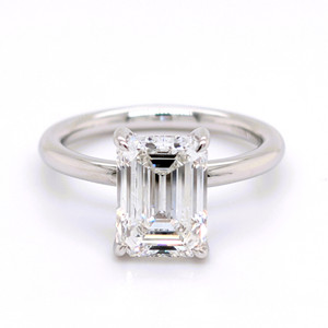 18ct White Gold 3.12ct Lab Grown Emerald Cut Diamond Hidden Halo Solitaire Ring murray co jewellers engagement rings