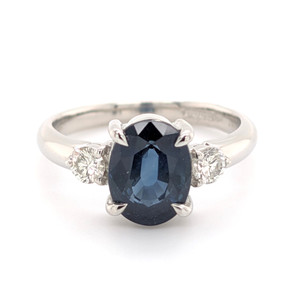 Platinum 2.41ct Oval Sapphire & 0.26ct Diamond 3 Stone Ring murray co jewellers belfast