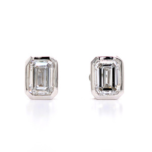 18ct White Gold 1.51ct Lab Grown Emerald Cut Diamond Rub Over Earrings murray co jewellers belfast