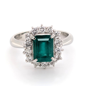 Platinum 1.93ct Emerald & 0.65ct Diamond Cluster Ring murray co jewellers belfast