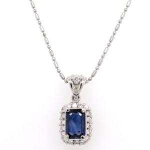 Platinum 1.18ct Octagon Sapphire & 0.28ct Diamond Cluster Pendant murray co jewellers belfast
