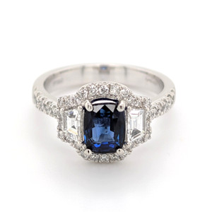 Platinum 1.57ct Sapphire & 0.90ct Diamond 3 Stone Style Cluster Ring murray co jewellers belfast