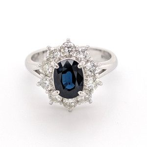 Platinum 1.40ct Sapphire & 0.95ct Diamond Cluster Ring murray co jewellers belfast