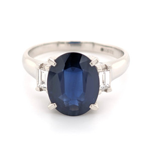 Platinum 4.87ct Oval Sapphire & 0.37ct Diamond 3 Stone Ring murray co jewellers belfast