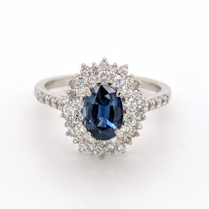 Platinum 1.14ct Oval Sapphire & 0.73ct Diamond Cluster Ring murray co jewellers belfast