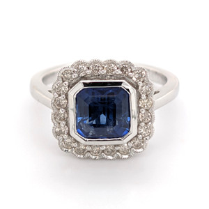 14ct White Gold 2.50ct Sapphire & 0.45ct Diamond Cluster Ring murray co jewellers belfast