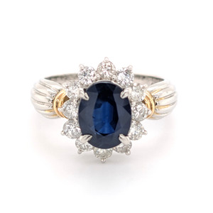 Platinum & 18ct Yellow Gold 2.94ct Sapphire & 0.85ct Diamond Cluster Ring murray co jewellers belfast