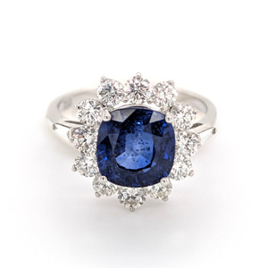18ct White Gold 3.71ct Sapphire & 1.20ct Diamond Cluster Ring murray co jewellers belfast