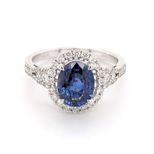 18ct White Gold 1.71ct Sapphire & 0.49ct Diamond Cluster Ring murray co jewellers belfast