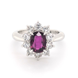 Platinum 1.77ct Oval Ruby & 0.80ct Diamond Cluster Ring murray co jewellers belfast