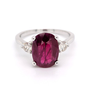 14ct White Gold 4.00ct Ruby & 0.30ct Diamond 3 Stone Ring murray co jewellers belfast