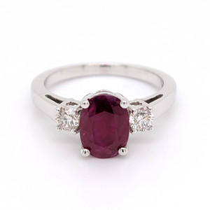 14ct White Gold 2.13ct Ruby & 0.30ct Diamond 3 Stone Ring murray co jewellers belfast