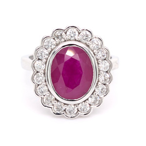 18ct White Gold 3.49ct Ruby & 0.75ct Diamond Cluster Ring murray co jewellers belfast