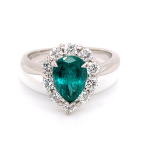 Platinum 1.43ct Pear Emerald & 0.71ct Diamond Cluster Ring murray co jewellers belfast
